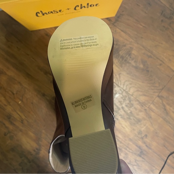 Chase&Chloe brown faux leather heeled booties side zip block heel platform sz 9 - Picture 8 of 14